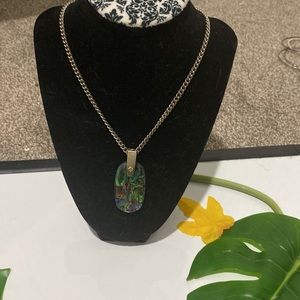 NWT Kendra Scott Inez Veined African Turquoise Jasper Pendant Necklace Rhodium